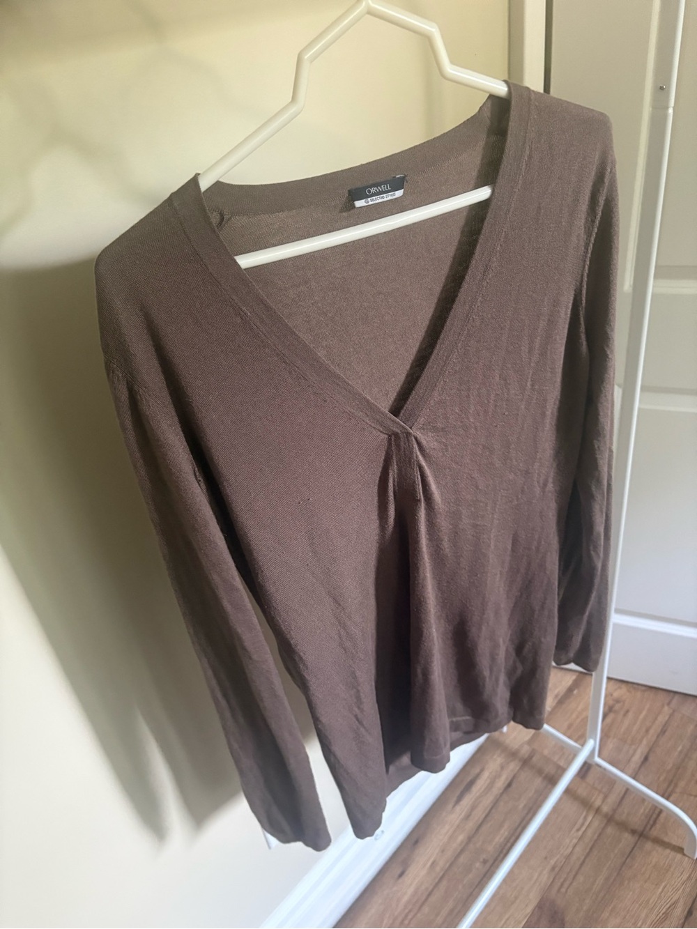 Silk Wool Brown V-Neck Long Sleeve Women's Top